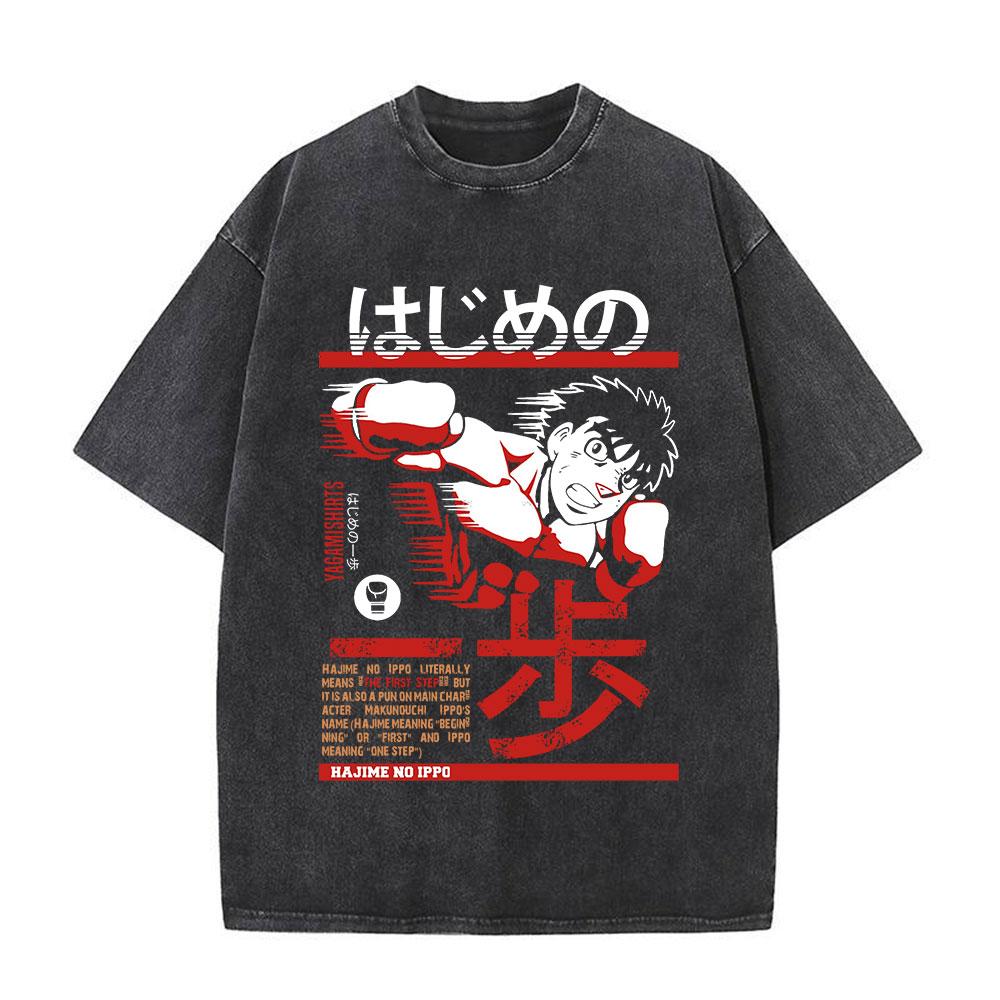 Anime Hajime No Ippo Kamogawa Boxing Gym Washed Tshirts Makunouchi Takamura KGB T Shirts Mens Clothing Casual Cotton Tshirt