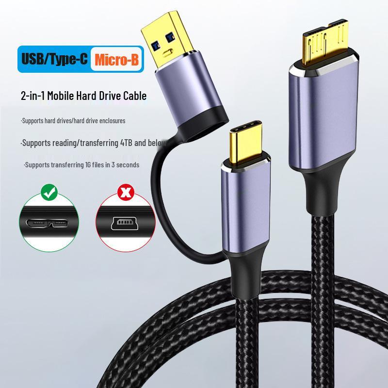 Type-C to Micro-B Multi-Function Data Cable for Mobile and Computer Connection