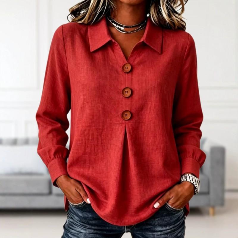Womens Solid Color Button-Down Long Sleeve Shirt Collar Top Loose Fit Office Casual 2026