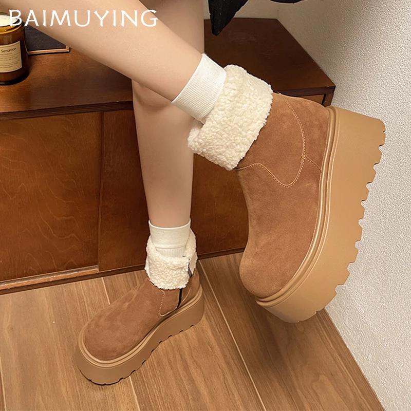 Ботильоны женские на меховой платформе, замшевые туфли на плоской подошве, женские, 2025 года, тренд, зимняя мода, дизайнерские, для ходьбы, повседневные, теплые, для снега, женские