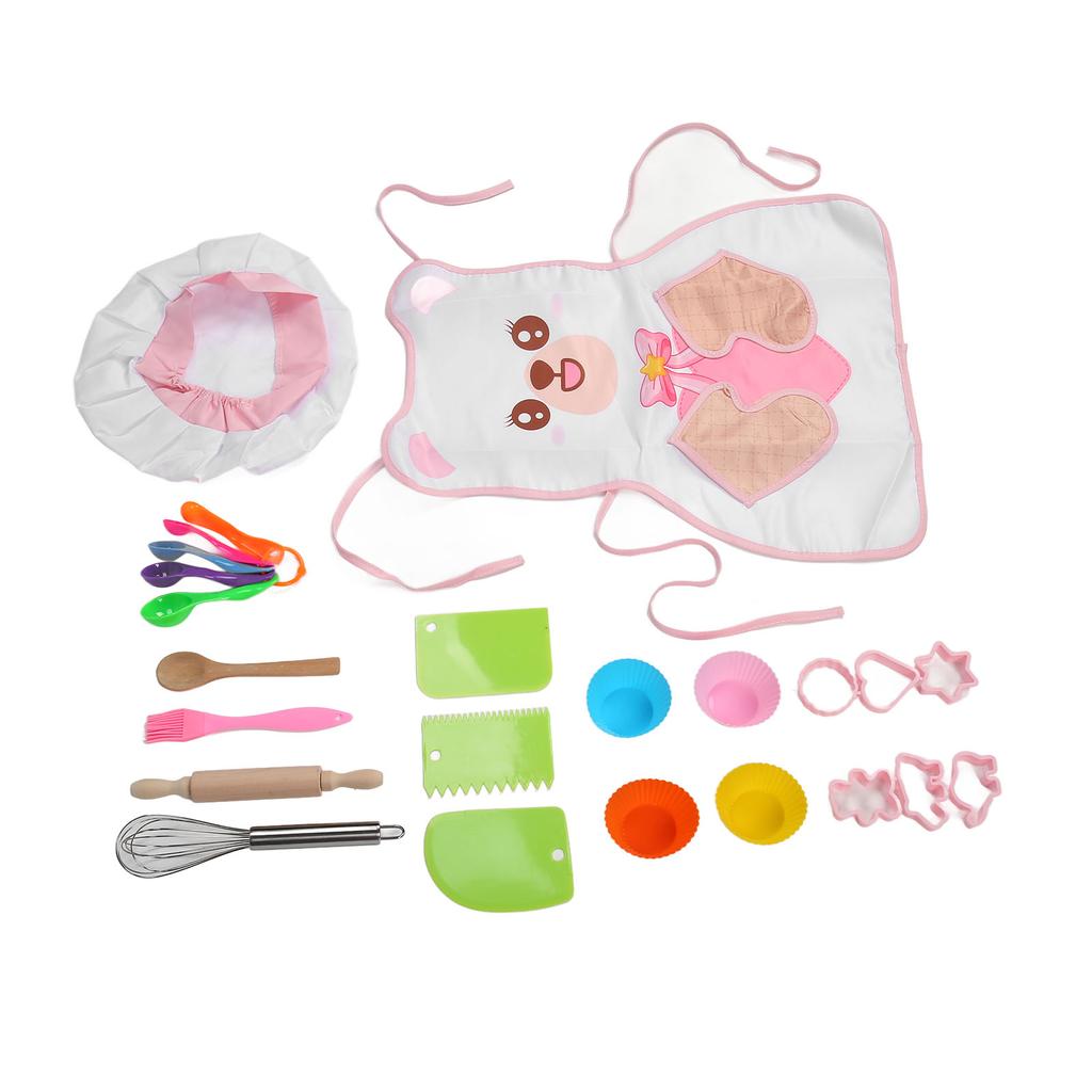 Детский набор для выпечки с фартуком, шапочкой, скалкой, деревянной ложкой, щеткой, набор для выпечки, кухонный набор для малышей