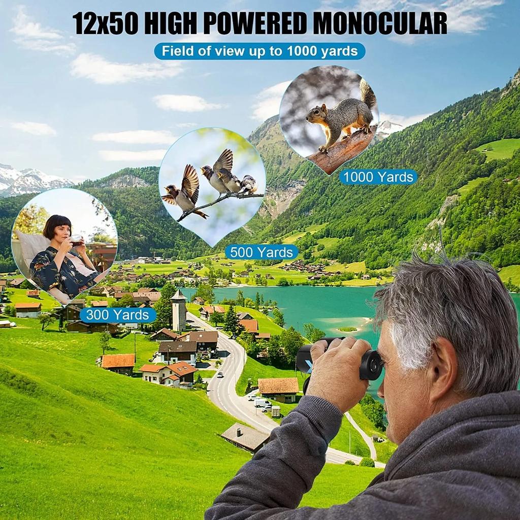 12x50 Monocular Portable Zoom Hd 5000m Telescope Long Distance For Sports Outdoor Camping Travel