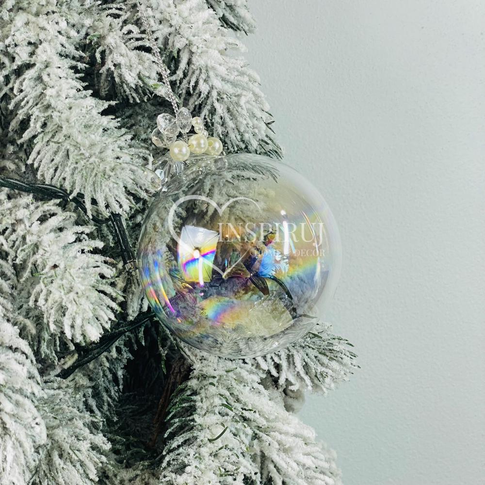 Glass Christmas tree ornament with an iridescent petrol effect and diamonds, 8 cm