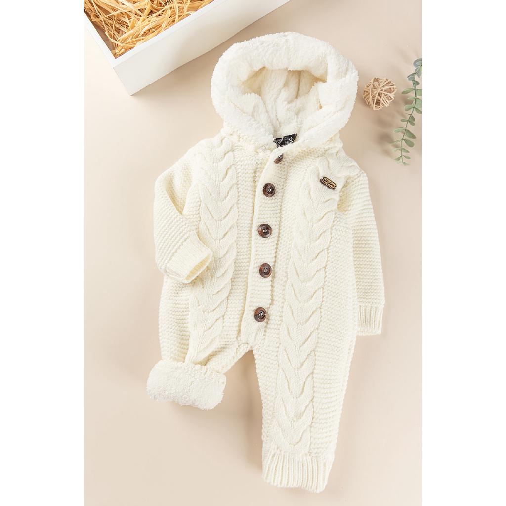 Knitwear Knitted Welsoft Lined Hooded Winter Baby Jumpsuit
