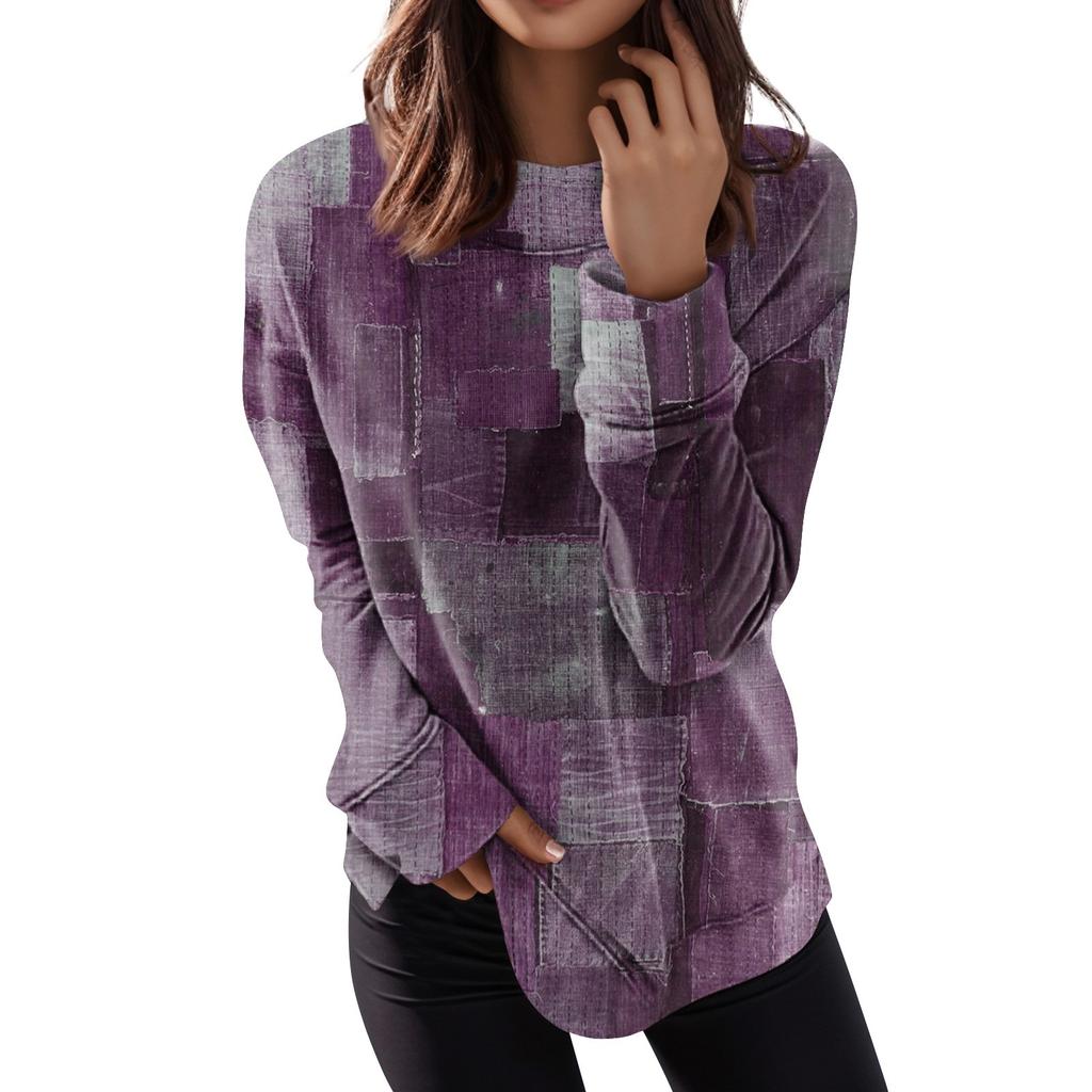 Женские топы с круглым вырезом, хлопковая женская повседневная модная блузка с длинным рукавом и круглым вырезом с цветочным принтом, пуловер