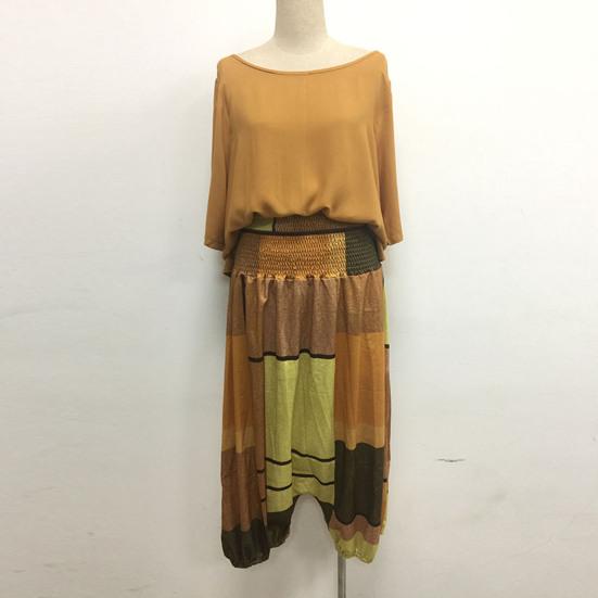 1 комплект, футболка, брюки, клетчатый узор, эластичный пояс, летняя блузка с неровным подолом, широкие брюки, уличная одежда