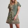 Ladies' Casual And Fashionable V-neck Short Sleeve Printing Mid Length Dress