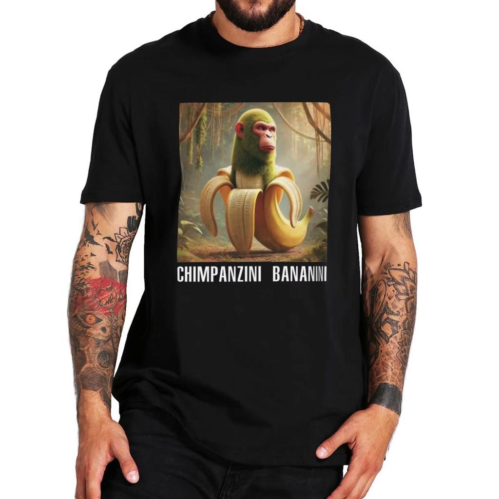 Chimpanzini Bananini Футболка Смешная Итальянская Мозговая Гниль Мем Футболки Хлопок Мягкий Унисекс Футболки Стритвир Оверсайз Свободный Повседневный