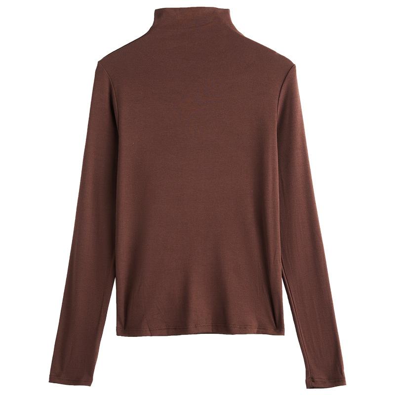 Женский облегающий топ с полувысоким воротником средней высоты и длинными рукавами, базовый слой, обтягивающая однотонная футболка для весны, осени и зимы