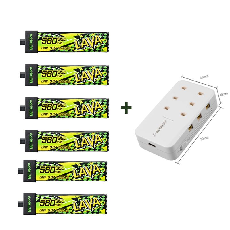 BETAFPV LAVA II 580mAh 1S Battery BT2.0 For Air75, Meteor75 Pro Whoop Drone FPV For 6 Ports 1S Battery Charger & Adapter
