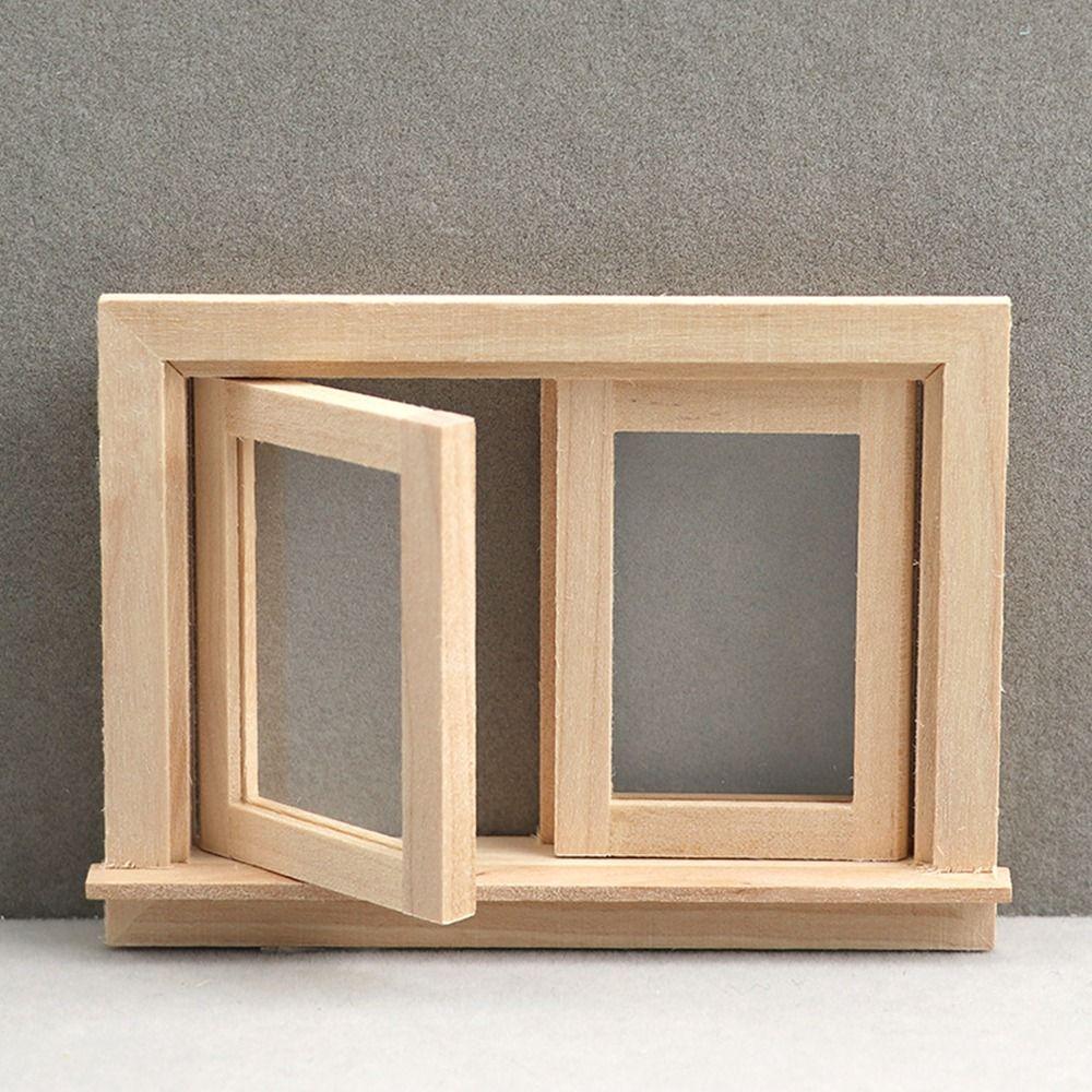 Dollhouse Furniture DIY Double Window Glass Plate Doll House Window Wooden Frame Doll Furniture