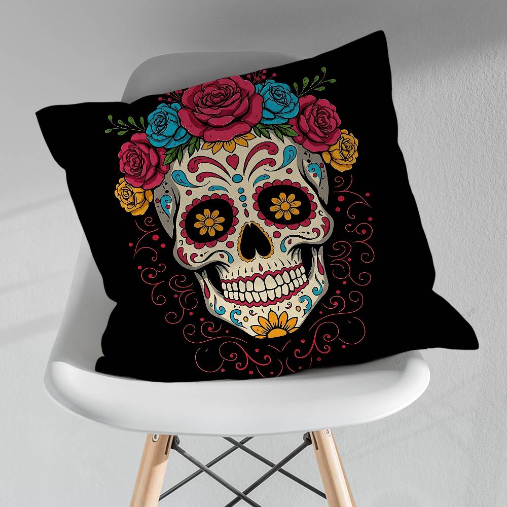 Day of the Dead Sugar Skulls Throw Pillow Case Living Room Sofa Cushion Cover For Home Bedroom Decoration Protector