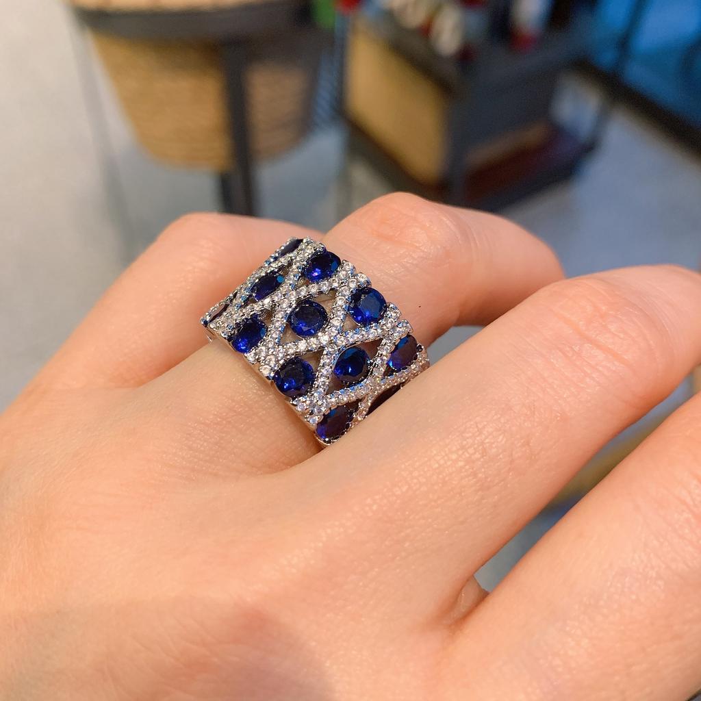 Jewelry Ring Female Imitation Colored Treasure Ring Retro Style Ring Shining Diamond Set Women'S Ring