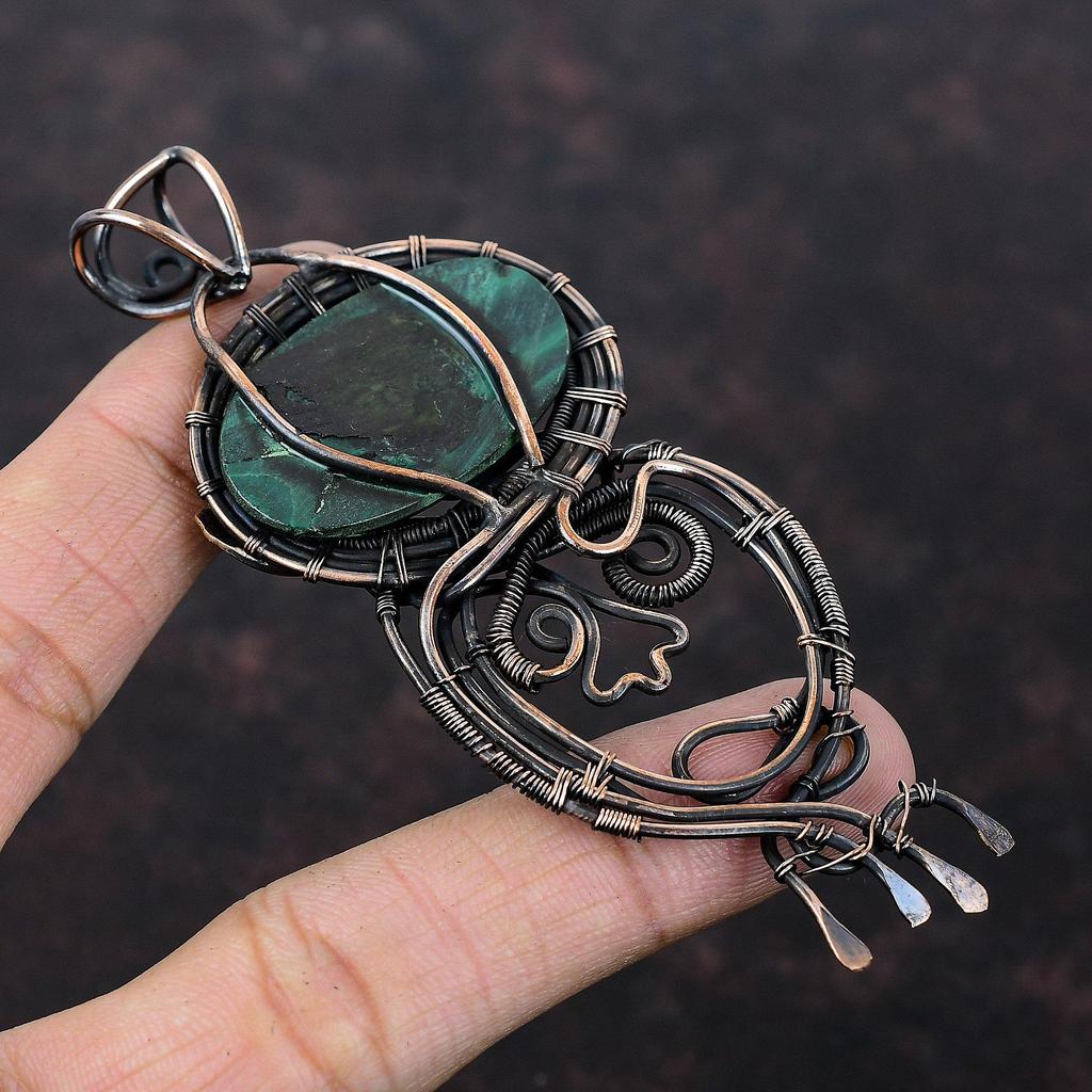 Malachite Gemstone Pendant Copper Wire Wrapped Pendant Handmade Pendant Copper Jewelry Designer Pendant Wire Wrapped Jewelry Gift For Women