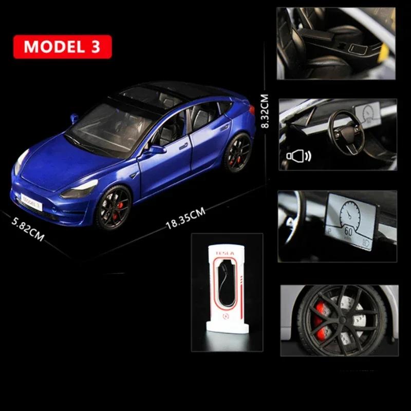 AKX1 1:24 TESLA Model 3 Car Toys Alloy Diecasts Metal Vehicles Car Model With Sound Light Vehicle Toys For Children Gifts Collection