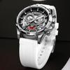 Men's Quartz Watch with White Silicone Strap Luminous Hands Fashion Sport Waterproof Chronograph Wristwatch with Calendar