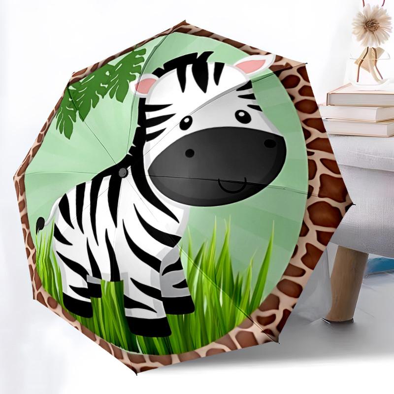 1pc Zebra Print Auto-Fold Umbrella with One-Touch Open/Close - 8 Reinforced Ribs for Windproof Stability, yy251118263