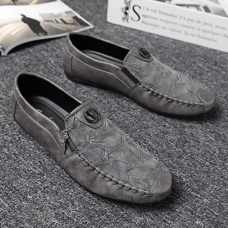 Fashion Leather Men Casual Shoes Outdoor Breathable Walking Shoes Lightweight Mens Loafers Lazy Shoes Soft Sole Male Sneakers