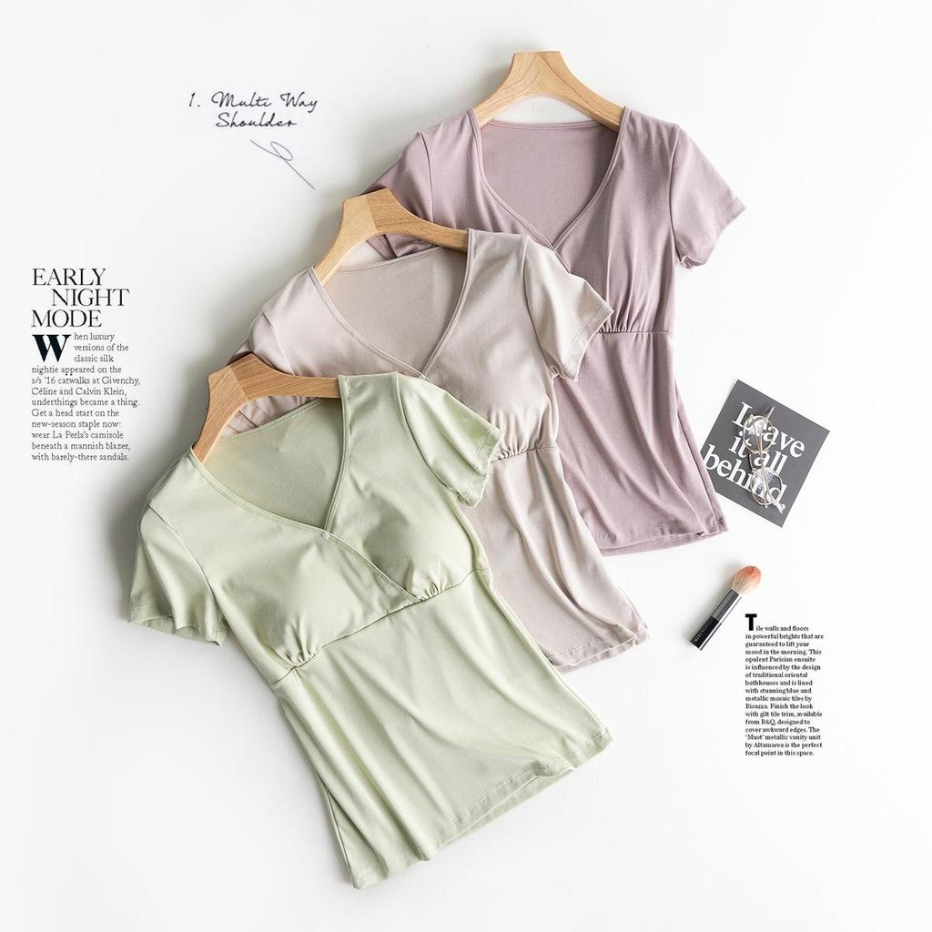 Short Sleeve Maternity Nursing Pajama Top - Pure Cotton, Breathable Spring/Summer Style