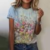 Модная женская футболка с масляной живописью, цветочным рисунком, 3D принтом, короткими рукавами, летняя одежда большого размера из полиэфирного волокна