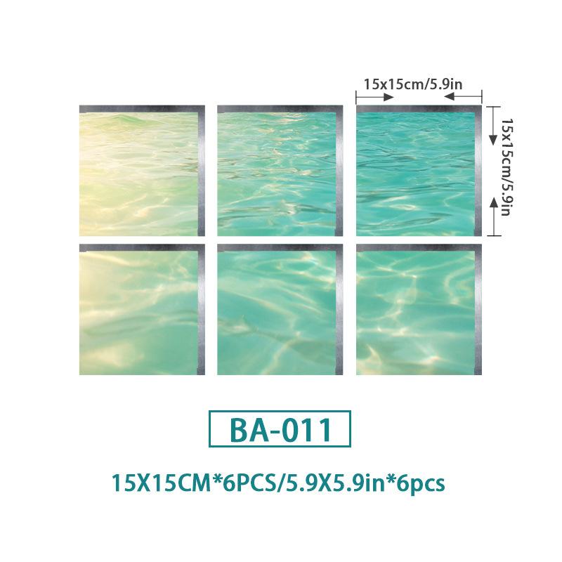 6PCS Ocean Wave Bathtub Sticker Non-slip Waterproof 3D Effect Self-adhesive Bathroom Decal PVC Removable Decorative Mural 15x15cm