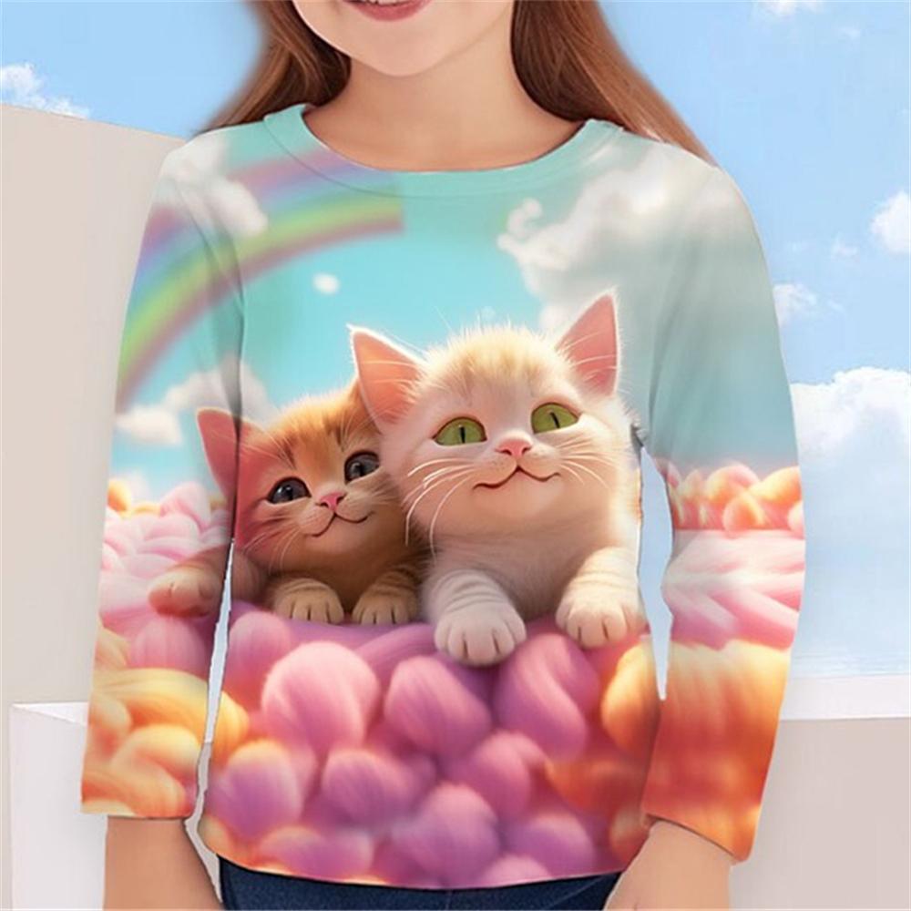 Autumn Children 's Clothing For Girls Animal Cat T Shirt Long Sleeve 3d Print Spring Kids 3-12 Years Clothes Cute Tee Tops