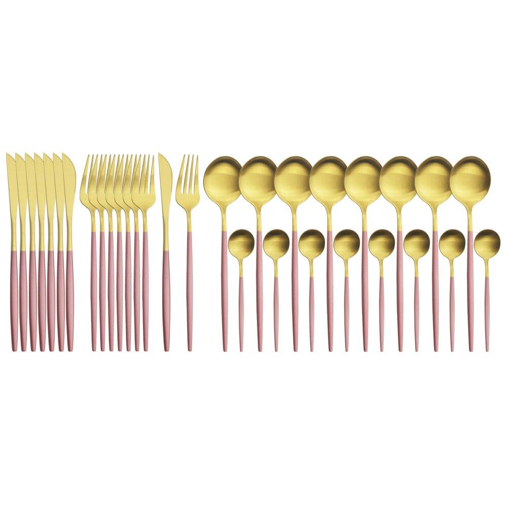32Pcs Gold Dinnerware Stainless Steel Cutlery Set Knives Fork Tea Spoon Dinner Silverware Set Service 8 Kitchen Tableware Gift Set