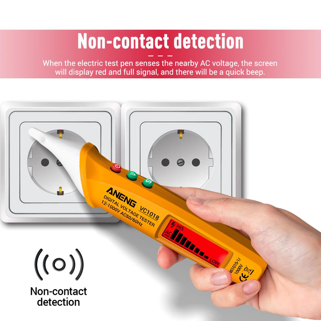 Aneng VC1018 Non-contact LCD Digital Voltage Tester 12V-1000V Multifunctional Pen Tester AC/DC