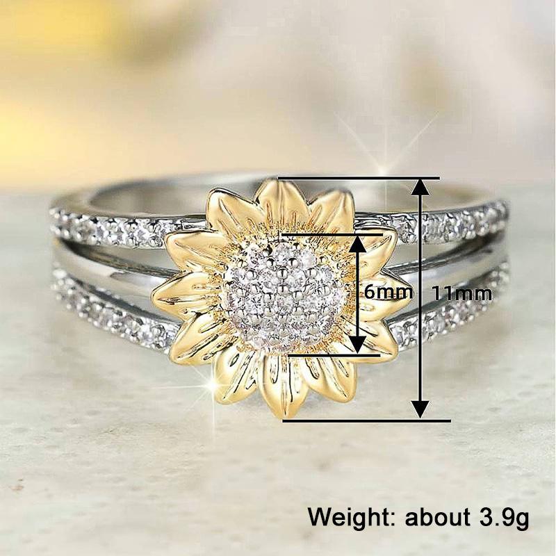 Summer small fresh flower index finger ring, exquisite sunflower full diamond super flash two-color ring, popular