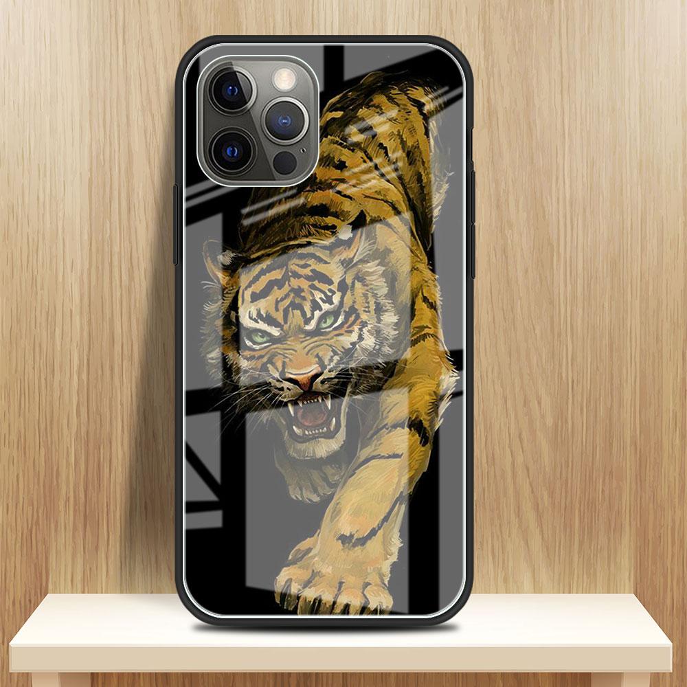 Чехол из закаленного стекла Tiger Animal для Apple iPhone 14 13 Pro 11 12 7 8 Plus SE 2022 XR X XS Max 6 6S