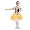 Girls Puff Sleeve Layered Tutu Dress Lace Trim Velvet Bodice Lace Up Back Ballet Costume