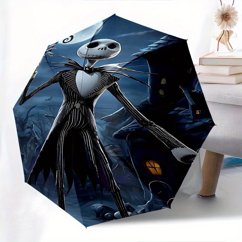 1 Auto Open Jack Skellington, Halloween Themed Colorful 8-rib Portable Umbrella for Men and Women, A Compact Commuting Companion Suitable fo