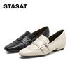 Saturday Fashion Retro Trendy Genuine Leather Comfortable Flat Shoes for Women 2026 Spring New Commuter Single Step Shoes