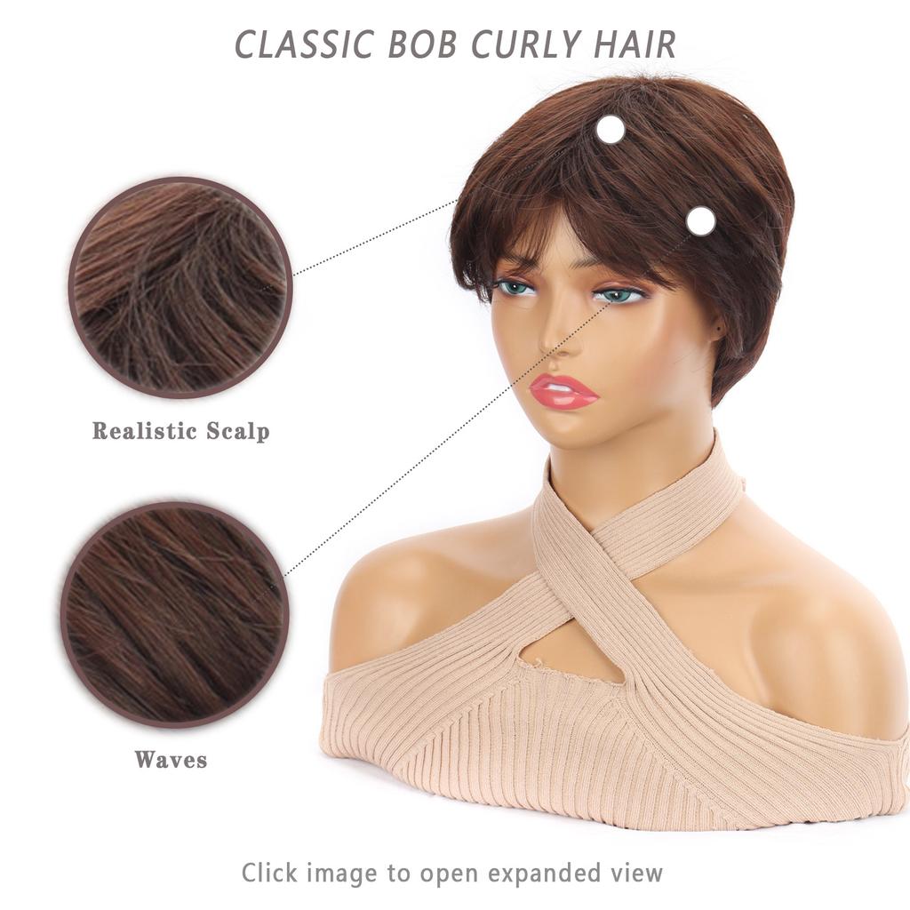 Парики из коротких волос с челкой, темно-коричневый смешанный блондин, парик с стрижкой пикси для женщин, прямые парики из синтетического волокна