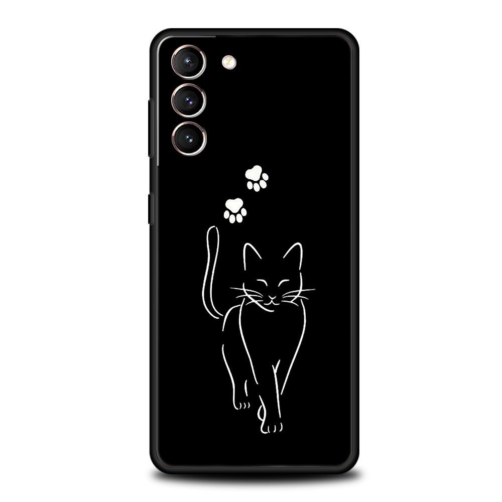 Чехол для телефона 'Кошачья линия' Черные кошки для Samsung Galaxy S26 Ultra S25 Plus S24 FE S23 S22 5G S21 S20 Черный Мягкий