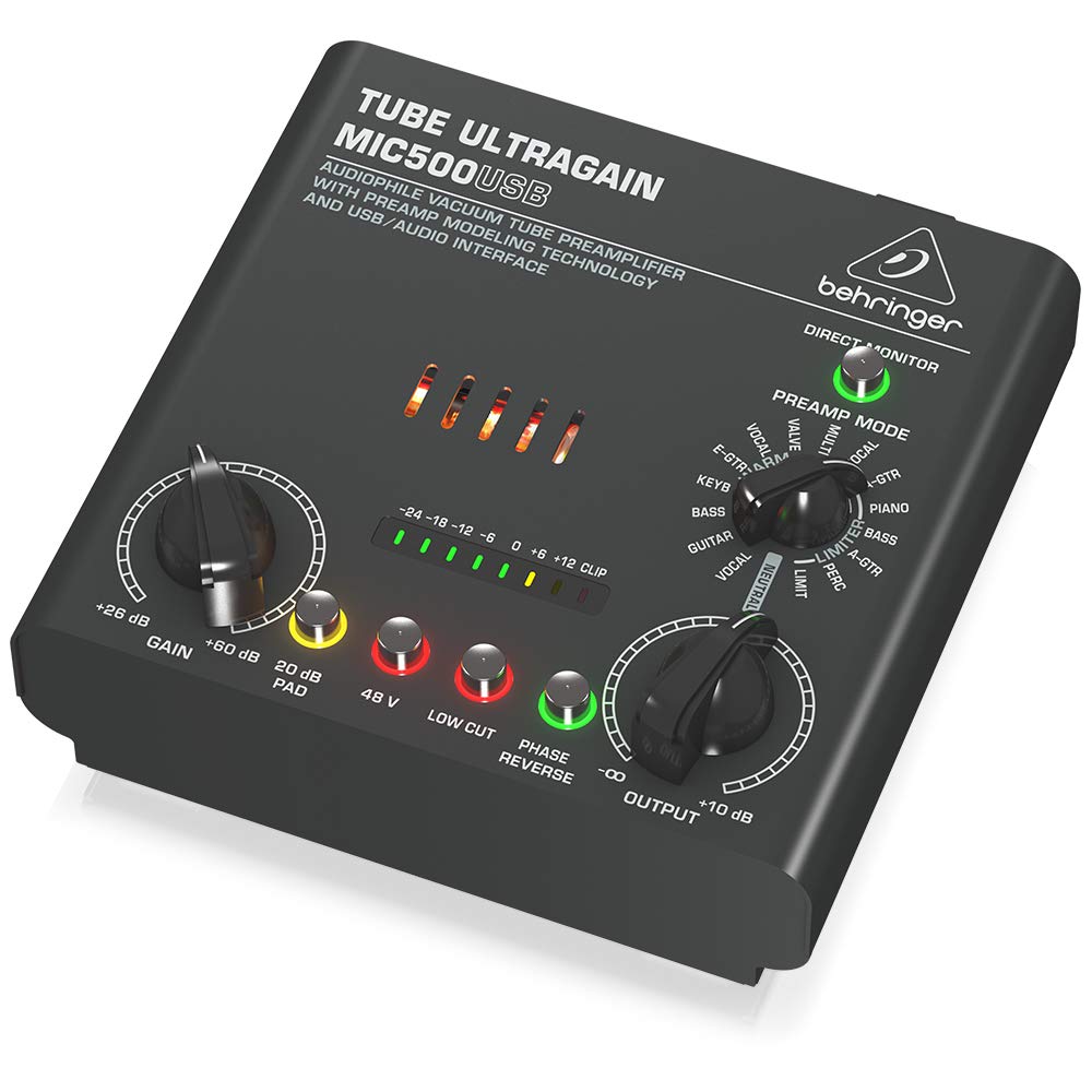 Behringer Микрофонный предусилитель 1-канальный 12AX7 Встроенный USB-аудиоинтерфейс MIC500USB