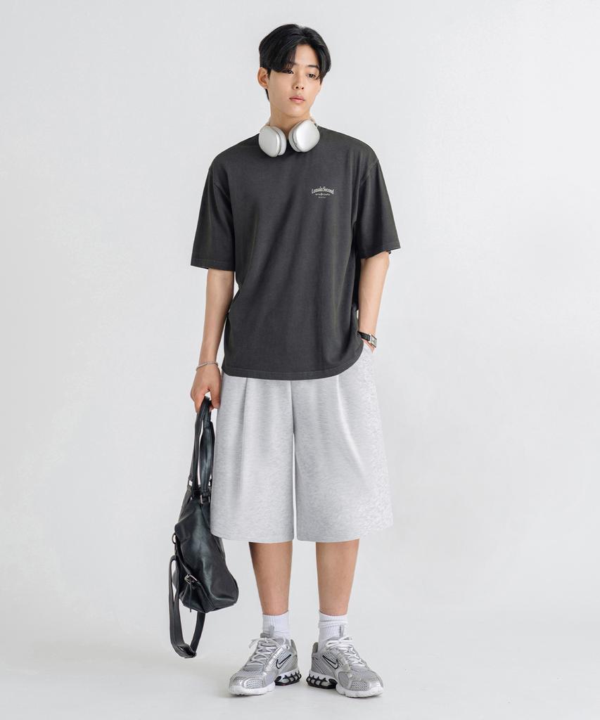 LEMAIN SECOND Bermuda Wide One-Pleat Sweat Shorts [White Melange]