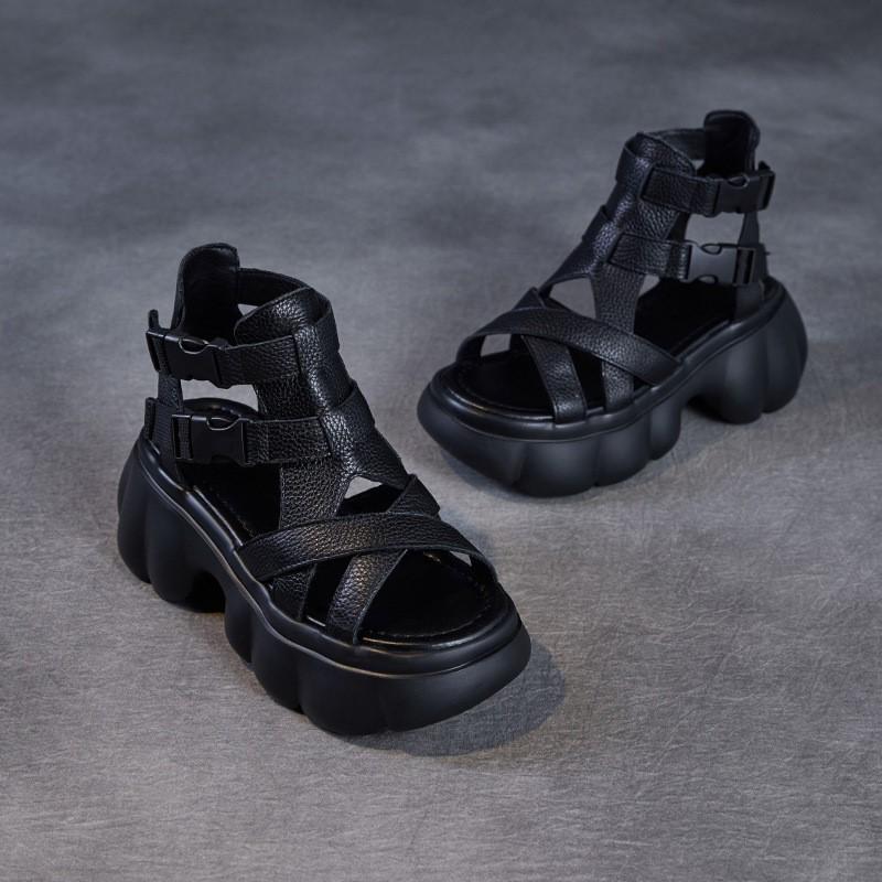 Johnature Сандалии из натуральной кожи на толстой подошве, увеличивающие рост, римские женские туфли на платформе