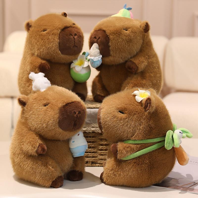 22Cm Cute Kapibala Capybara Plush Toy Cartoon Capybara Holding Ice Cream Coconut Stuffed Soft Animal Pillow Doll Creative Gift