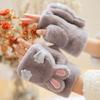 Women Winter Plush Gloves Thickened Warm Fuzzy Rabbit Mittens Girls Convertible Winter Fingerless Mittens for Cycling Outdoor Exercise