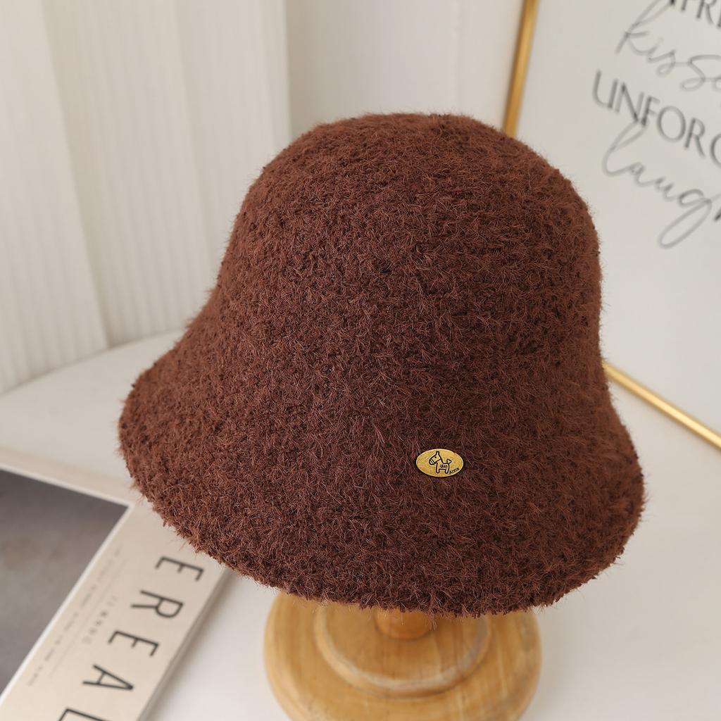 Simple lamb wool fisherman's hat children's winter plush bucket hat solid color basin hat warm fashion hat tide