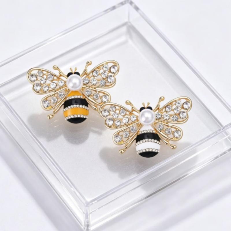 Sparkling Rhinestone Bee Brooch Faux Pearl Gold Plated Vintage Scarf Pin for Women Outdoor Picnic Wear Gift for Friend