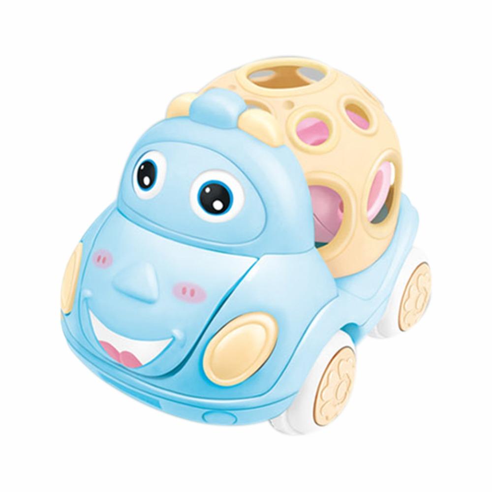 Soft Rubber Baby Car Toy Friction Powered Rattle Roll Cars Inertia Pull Back Car for 1-3 Years Old