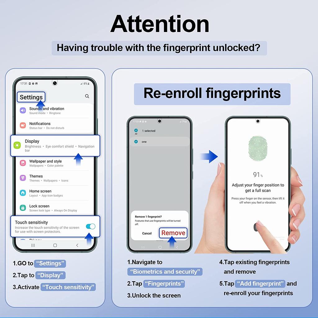 2 шт. закаленное стекло с функцией разблокировки отпечатков пальцев для Samsung Galaxy S25 S25+ S25 S24 Ultra S21 S23 / S23+ 5G FE S22+ 5G Plus, полное покрытие, защитная пленка для экрана