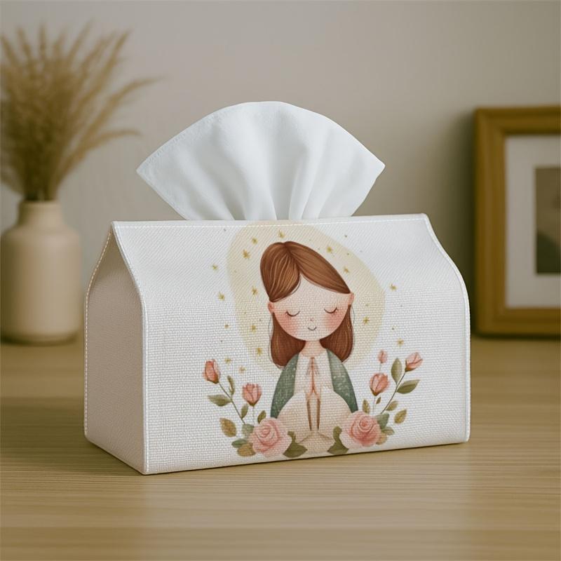 1pc Playful Artwork Tissue Holder - Praying with Flowers, 17.02*25.91cm, Perfect for Kitchen, Living Room, Bedroom, Bathroom - Festive Decoration, Bat