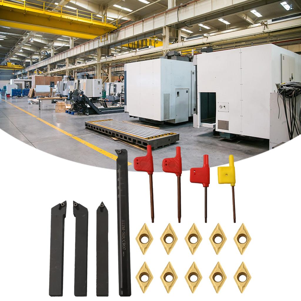 10pcs Carbide Rts + 4pcs Lathe Tool Holder + 4pcs Lathe Key Machine Tool Set