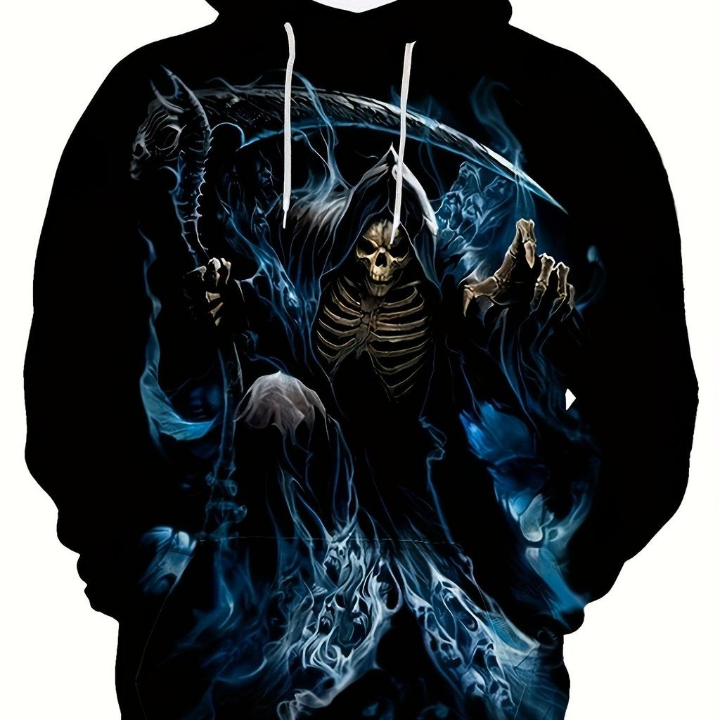 Mens Fashionable Skull Graphic Hoodie 3D Printed Breathable Wear Ideal Outdoor Adventures Sporty Hooded Shirt Men