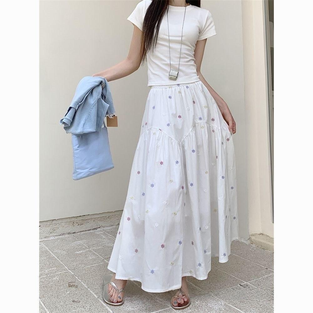 Cotton Blended Floral Midi Skirt With High Waist For Spring Summer Fashion Collection