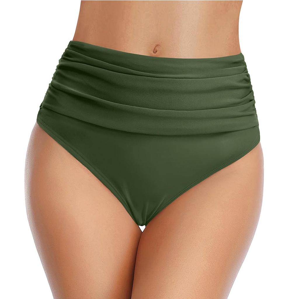 Women's Seamless Physiological High Waisted Elastic Pleated Swim Trunks