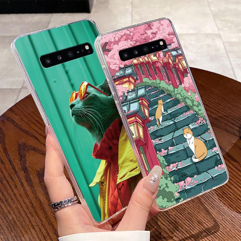 Гелевый чехол для Samsung Galaxy S10 5G SM-G977B Fundas Прозрачный силиконовый мягкий ТПУ задняя крышка Милый кошка кролик сердце Защитный чехол